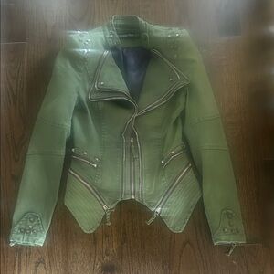 Olive green studded biker jacket